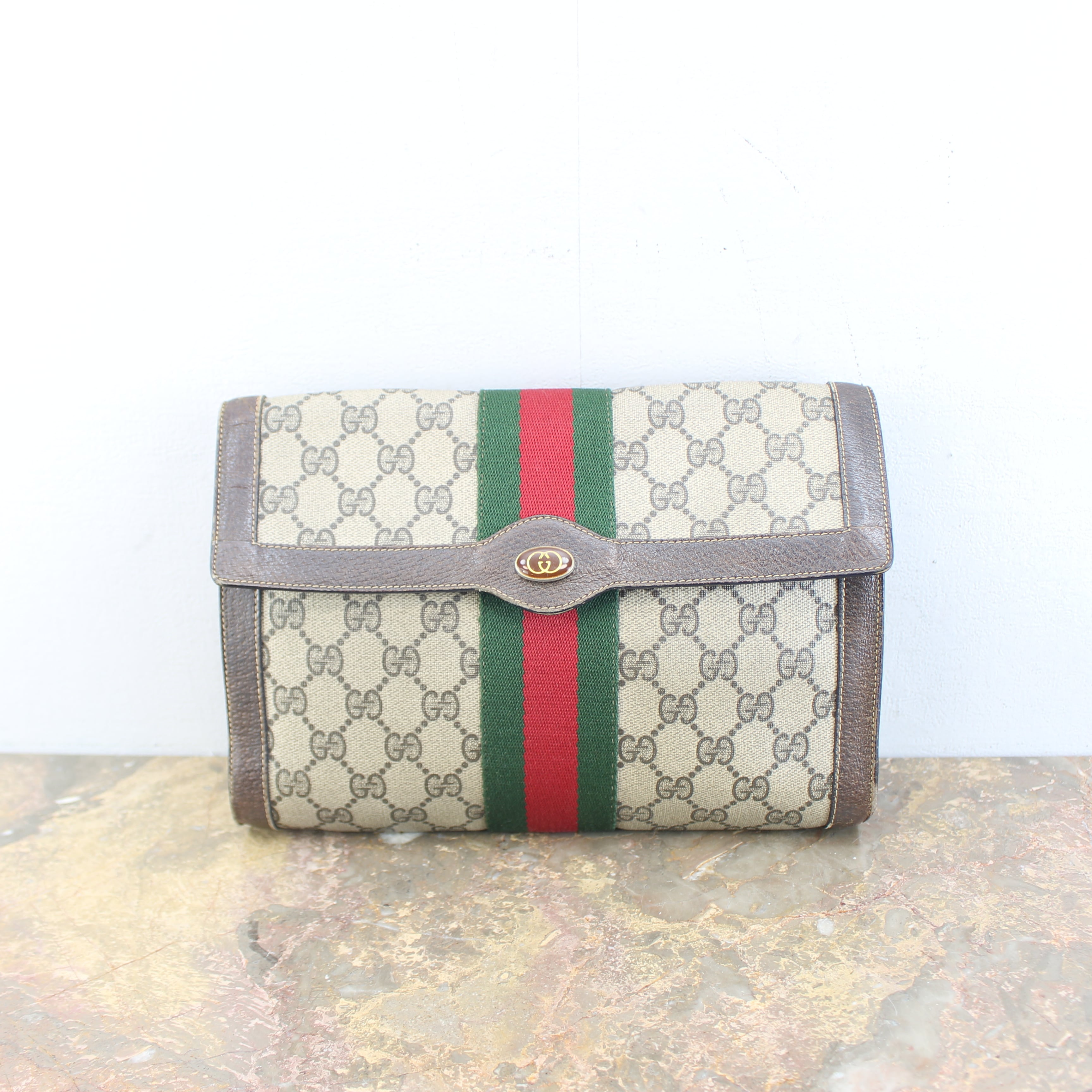 OLD GUCCI SHERRY LINE GG PATTERNED CLUTCH BAG MADE IN ITALY