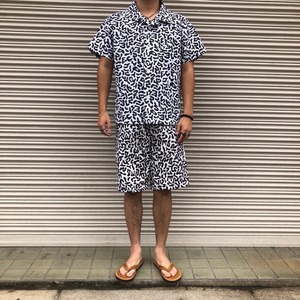 90s KOREA Army 韓国軍 半袖 バクテリア カモ セットアップ アメーバ シャツ ハーフパンツ 迷彩 カモフラ シャツ ミリタリー 短パン M〜L