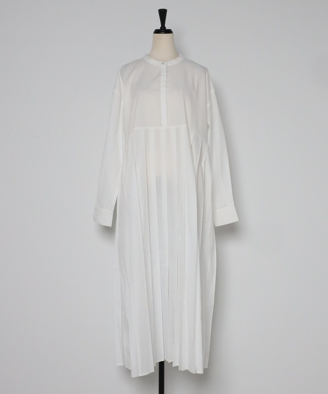 プリーツ切替バンドカラーワンピース