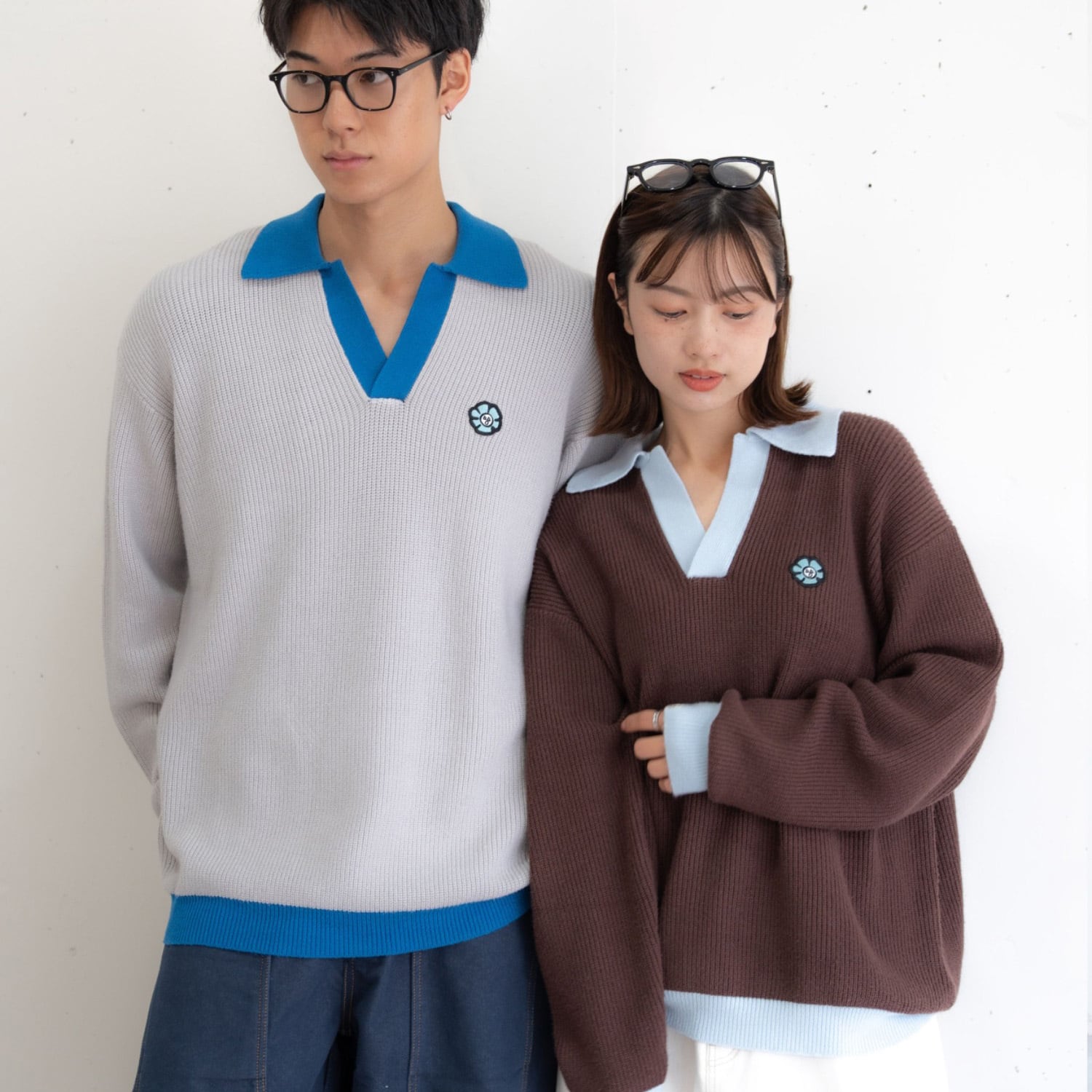 試着のみ　バイカラーポロニットプルオーバー ADAM ET ROPE'｜【WEB限定】・【サステナブル】バイカラーポロニット