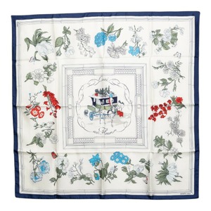 エルメス カレ90 Quai aux Fleurs 花咲く海岸通り スカーフ ホワイト シルク レディース HERMES 【中古】