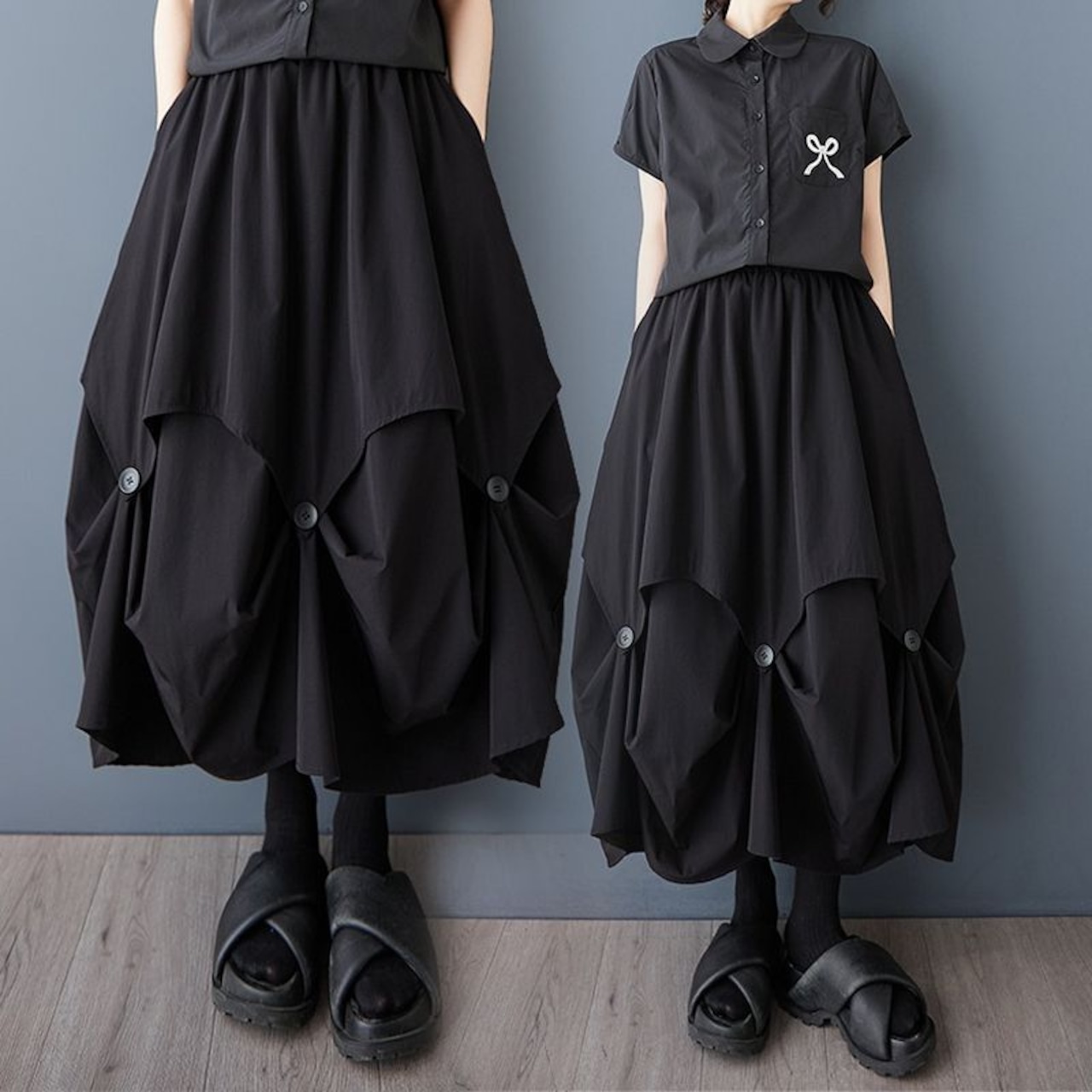 ダーツボタン装飾 Aライン スカート 00131