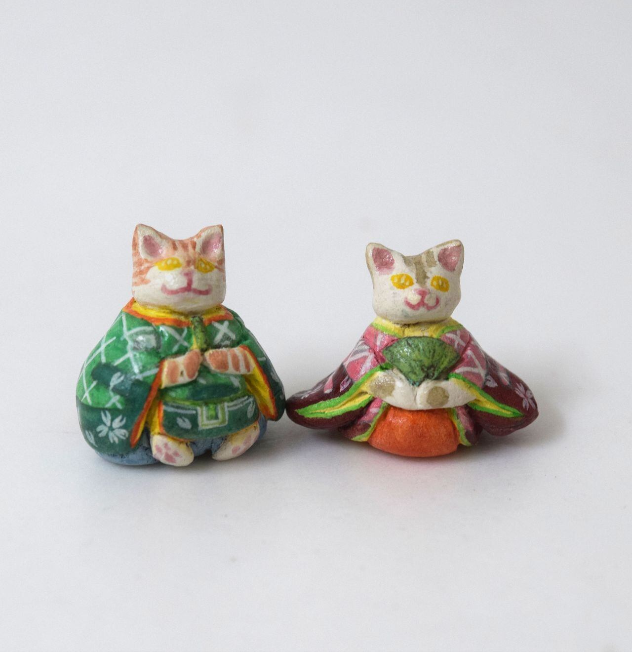 ヴィンテージ 猫のミニ雛 座布団、屏風、箱付き お内裏様とお雛様 雛
