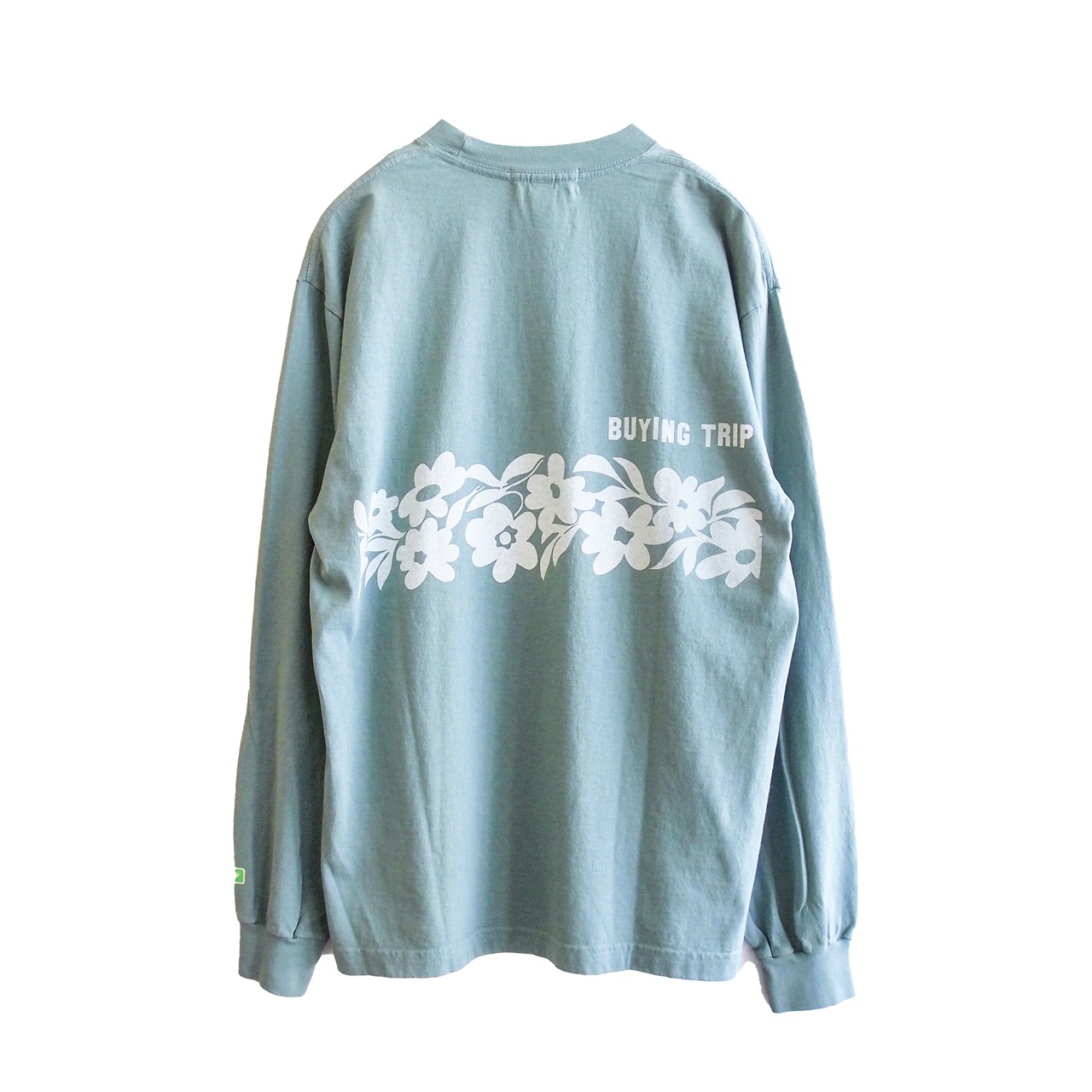 【BUYING TRIP】"Flower" Garment Dye Long Sleeve T-shirt (EMERALD GREEN DYED)