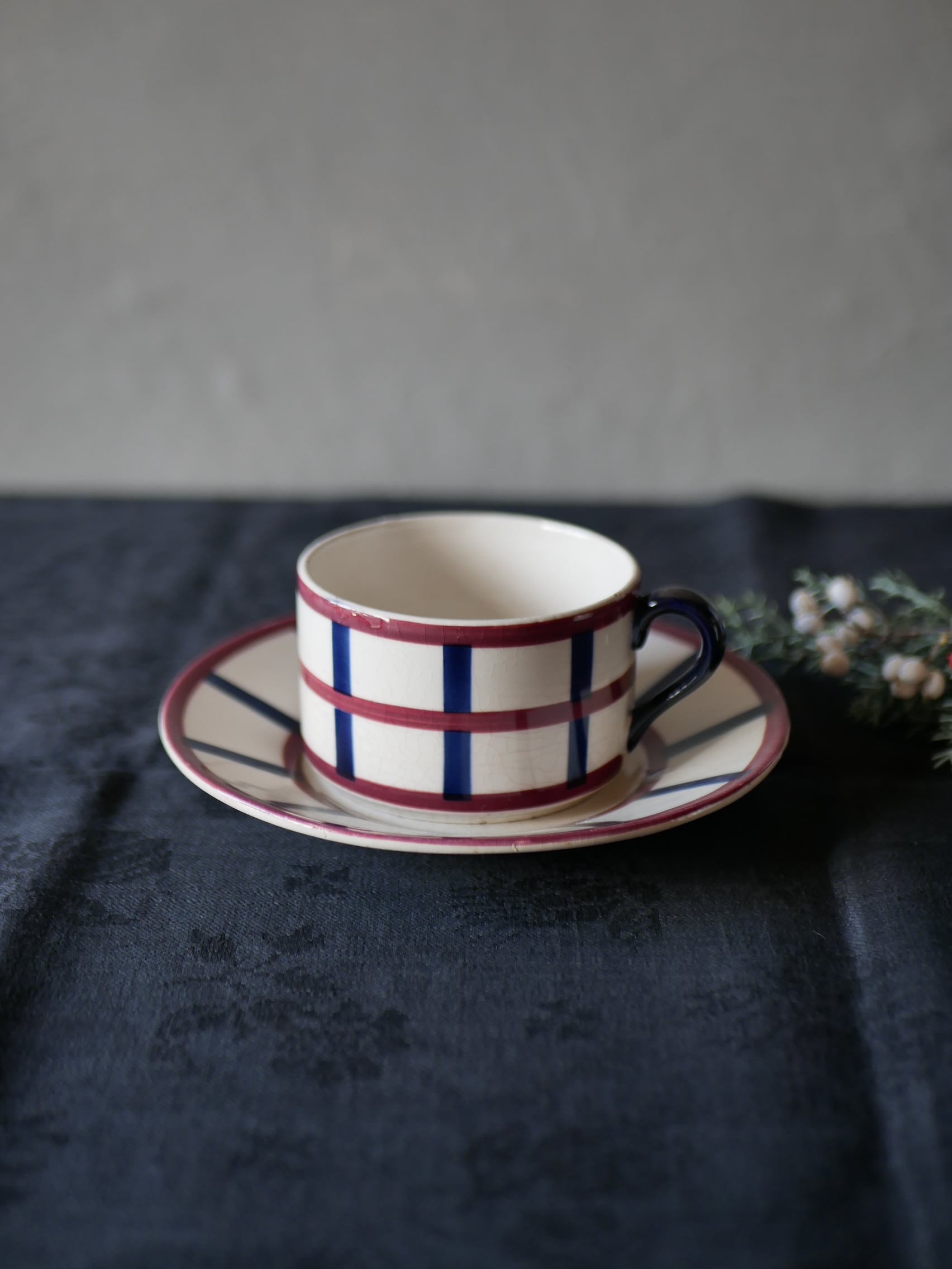 1 バスク柄 ティーカップ&ソーサー フランスアンティーク ブロカント アンティークのある暮らし