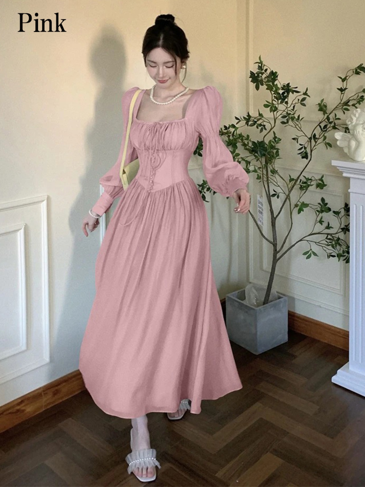 【0252】Vintage Chiffon Lantern Long Sleeve Dress