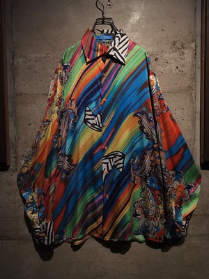 【Caka】Psychedelic Multi Pattern Vintage Loose L/S Silk Shirt