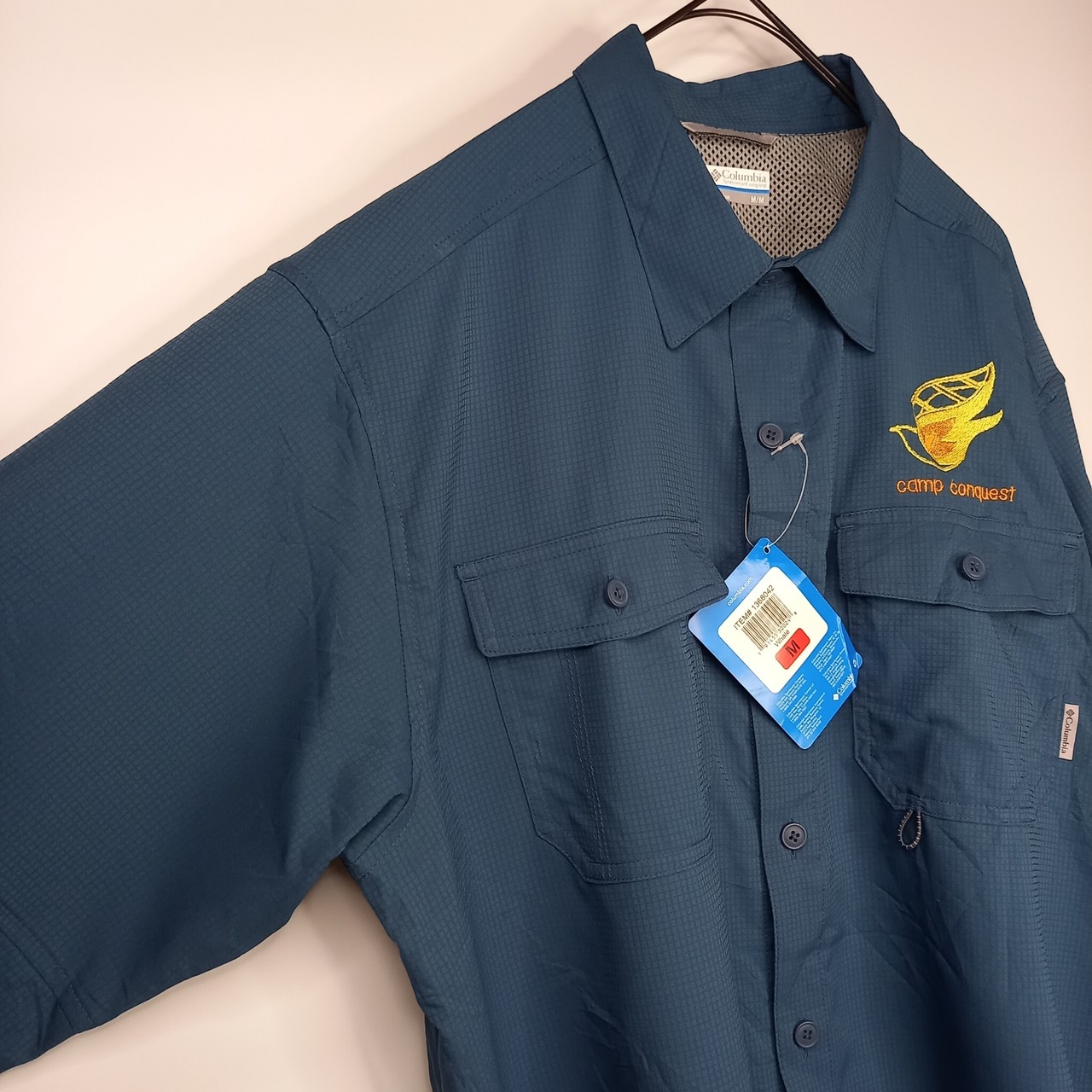 コロンビア　OMNI-SHADEシャツ　長袖　無地　企業ロゴ　グレーブルー