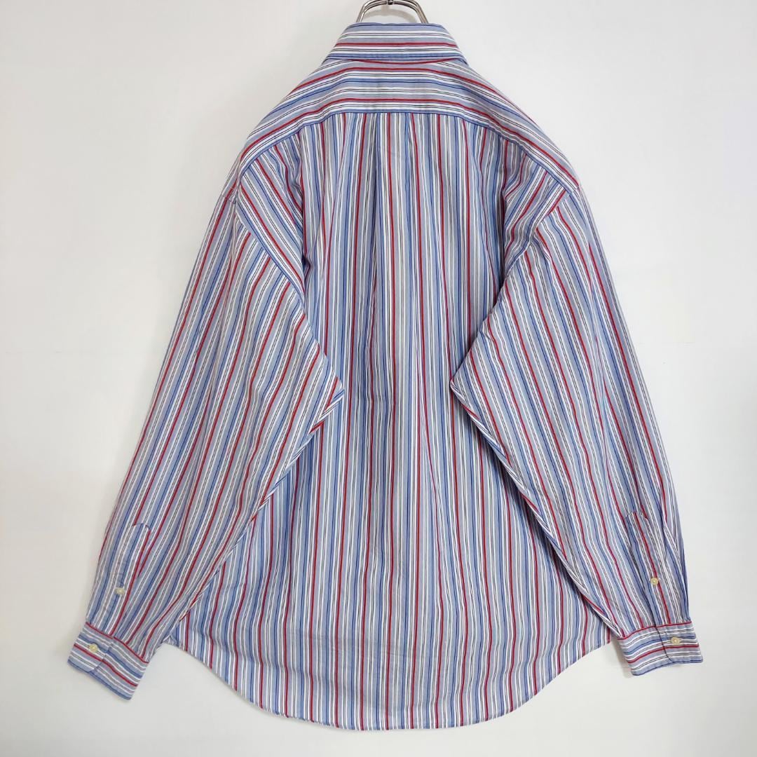 90's ポロバイラルフローレン  ポニー刺繍　ノーカラーストライプシャツ