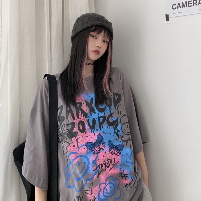 スタイルプリントTシャツ レディースサマールーズラウンドネック半袖スリーブカジュアルトップス ショート ハーフスリーブ ストリート 大きめサイズ 夏物 Oネック ケッペル32738690252