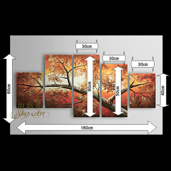 5パネル 『秋の紅葉』 油彩画 インテリア モダン アートパネル 1215