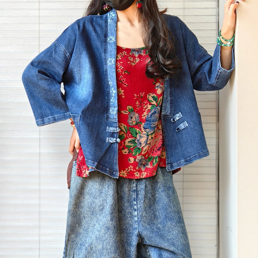 デニムパンツ サルエルパンツ パッチワーク ヴィンテージ風 闇かわいい