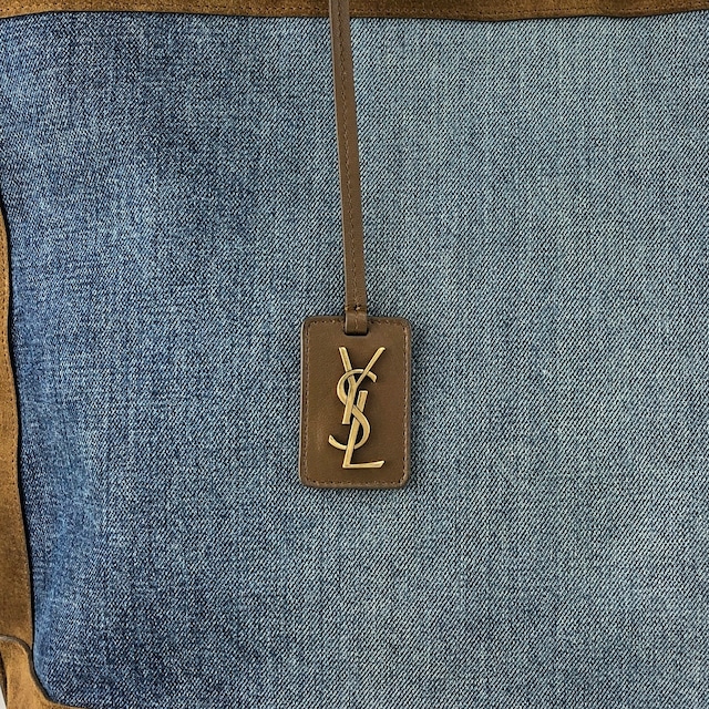 Yves Saint Laurent イヴ・サンローラン ハンドバッグ インディゴ×ブラウン YSL キャンバス×スウェード トートバッグ vintage ヴィンテージ オールド tgpnxk