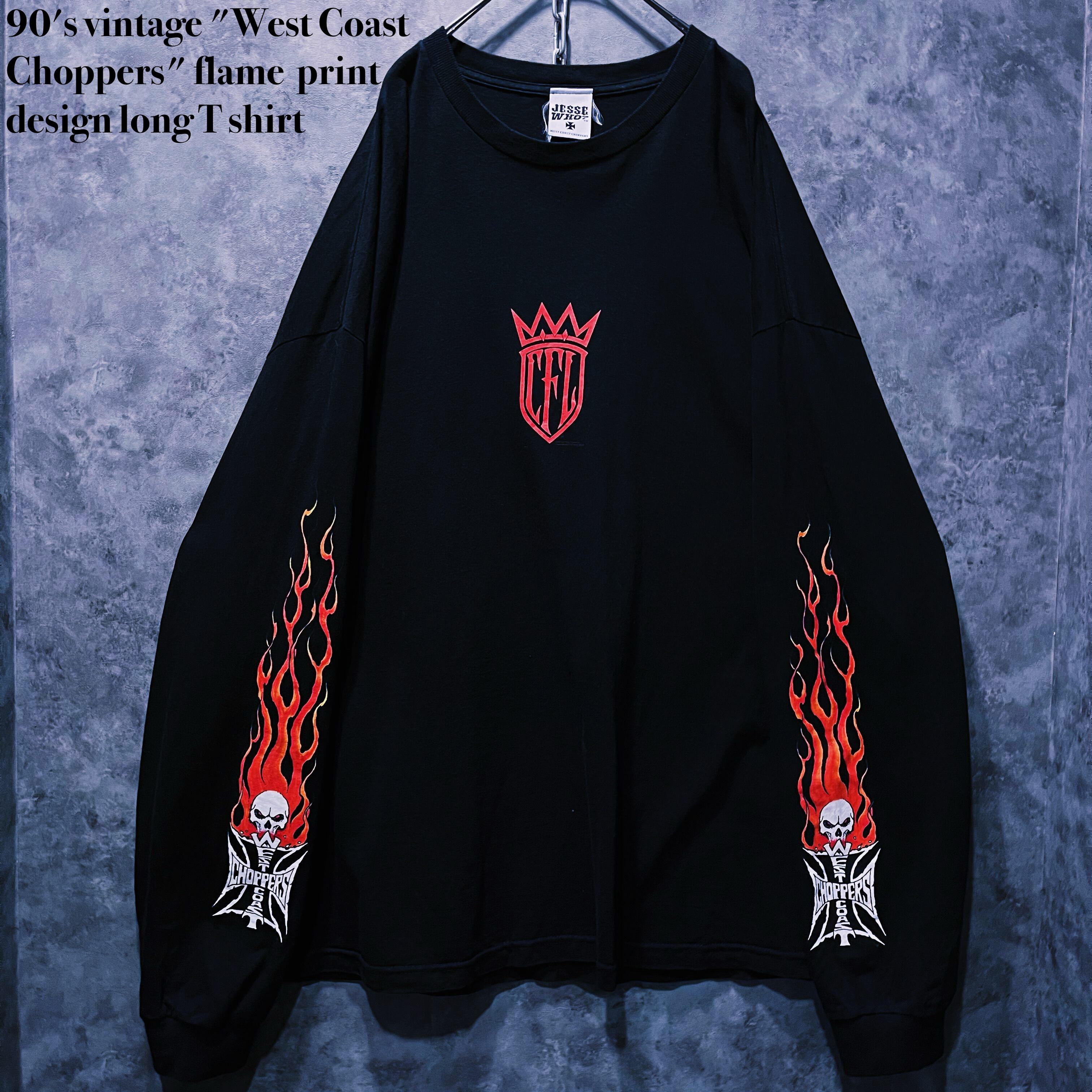 【doppio】90's vintage "West Coast Choppers" flame print design long T shirt