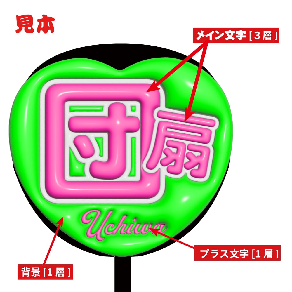 オーダーメイドぷっくり】日本語専用・ぷっくりハート型うちわ文字