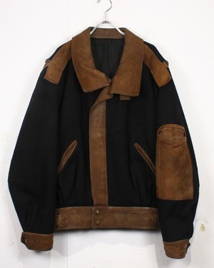 【Caka act2】“ENRICO COVERI”Suede Switching Design Loose Wool Jacket