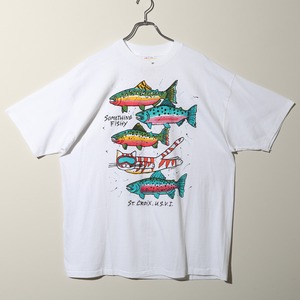 Deadstock XL 90s USA “Something Fishy” Harborside Graphics Tシャツ ハーバーサイドグラフィックス 猫 魚 ニジマス