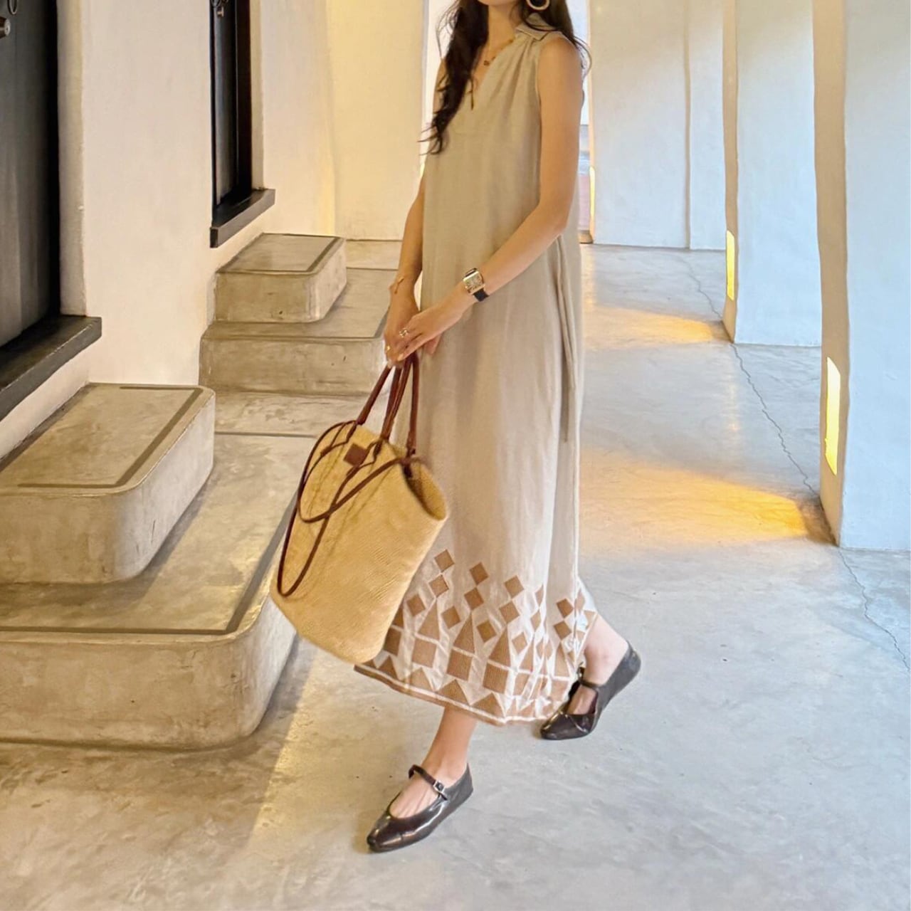 ノースリーブAラインシルエットワンピース 00740