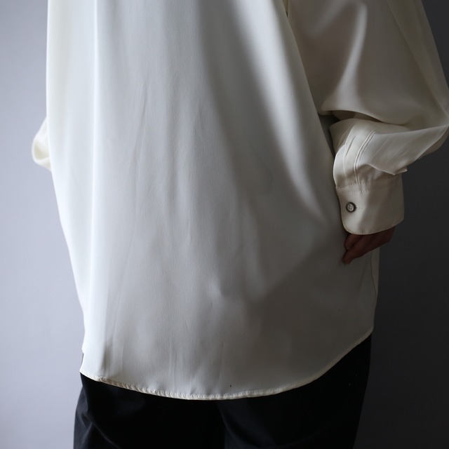 "刺繍" off white one-tone coloring design band-collar fry-front minimal shirt