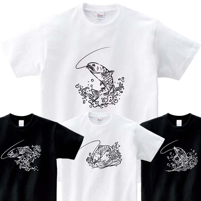選べるデザイン ヤマメ釣り 線画 山女魚 Tシャツ rf24 半袖・長袖 渓流釣り フィッシング 釣り好き 釣り人 誕生日 父の日 敬老の日 ギフト プレゼント