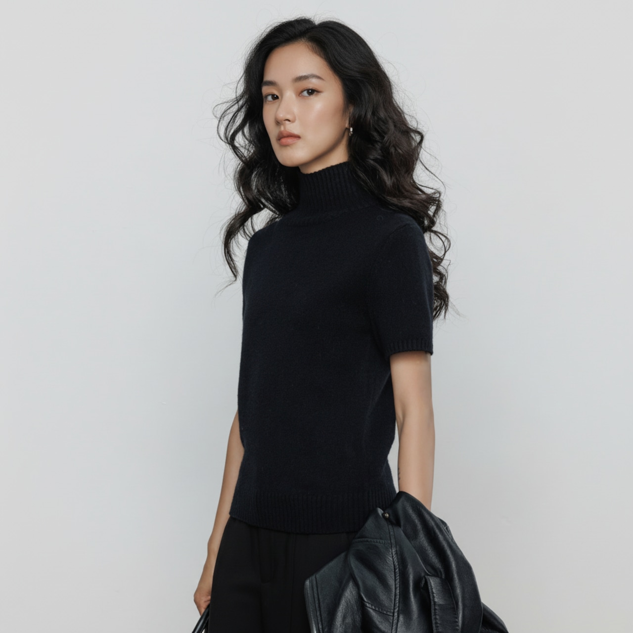 半袖 ハイネック ニットトップス   2colors  26061・画像9