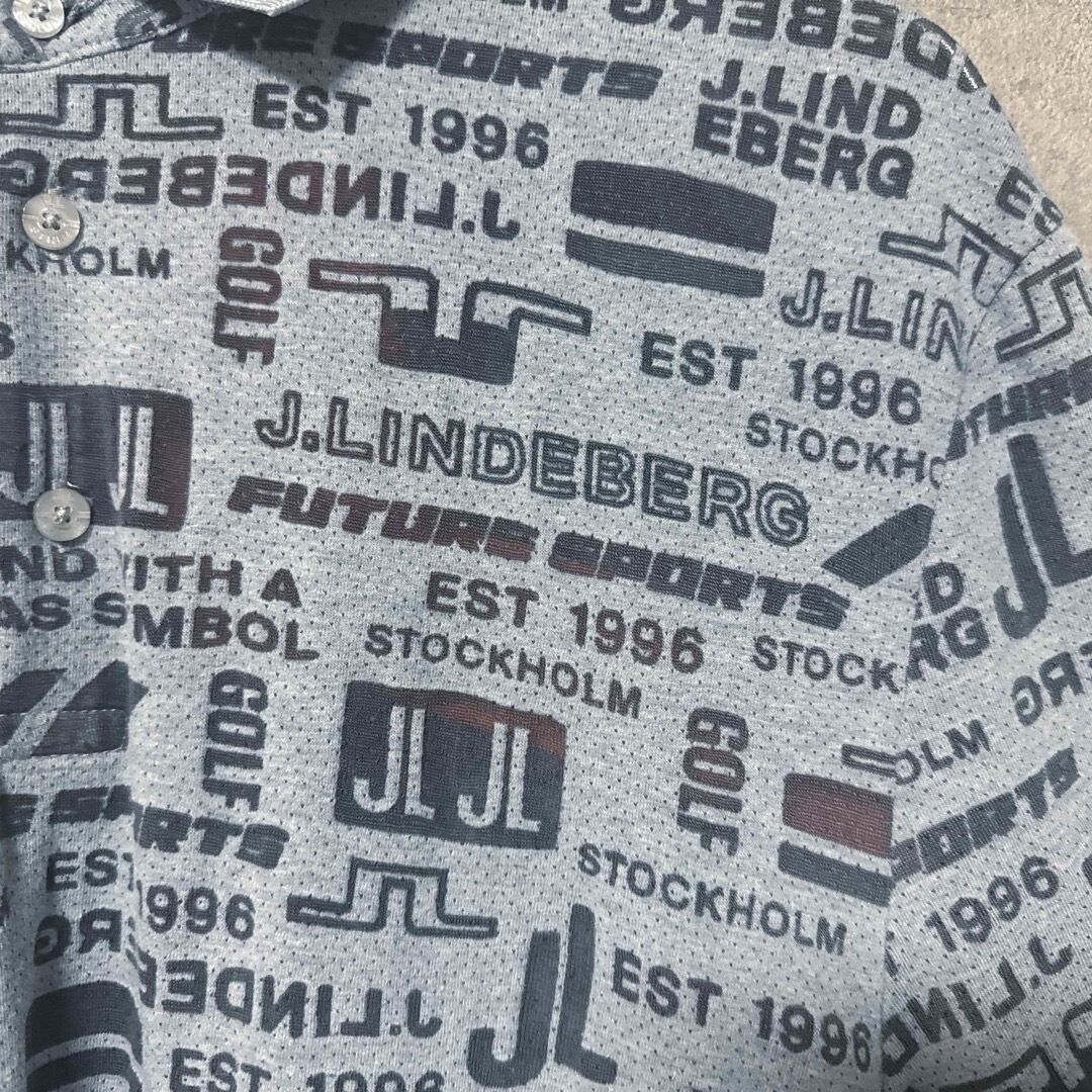 J.LINDEBERG ジェイリンドバーグ 総柄 デザイン ポロシャツ グレー メンズ】J.LINDEBERG ジェイリンドバーグ 総柄 デザイン ポロシャツ