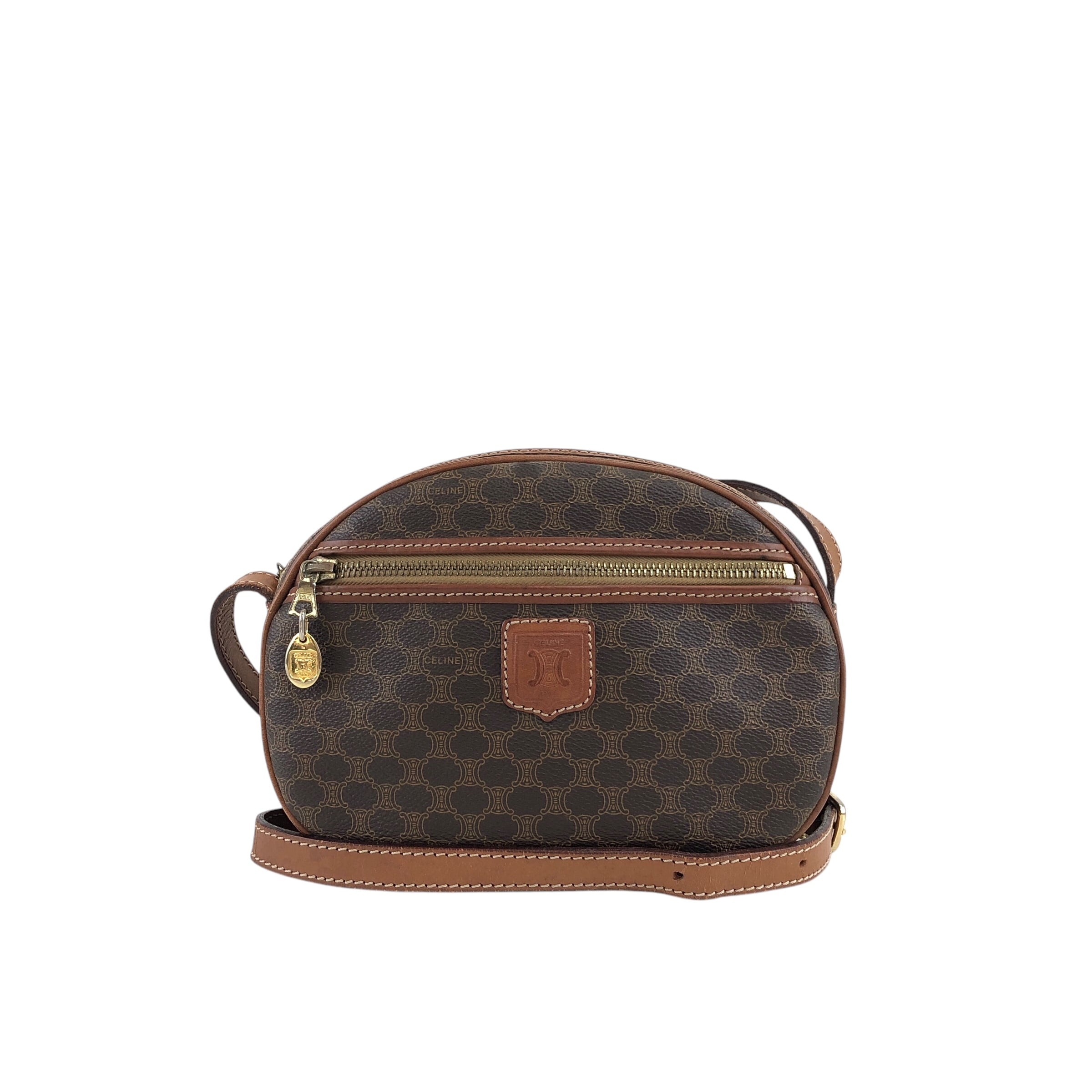 CELINE セリーヌ マカダム ショルダーバッグ ブラウン ブラゾン型押し