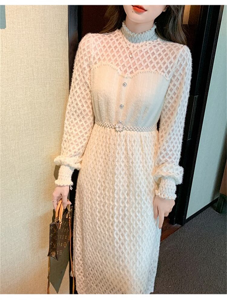 人気のあるデザイン ワンピース ロングスカート ベース レース エレガント スリム 大人気