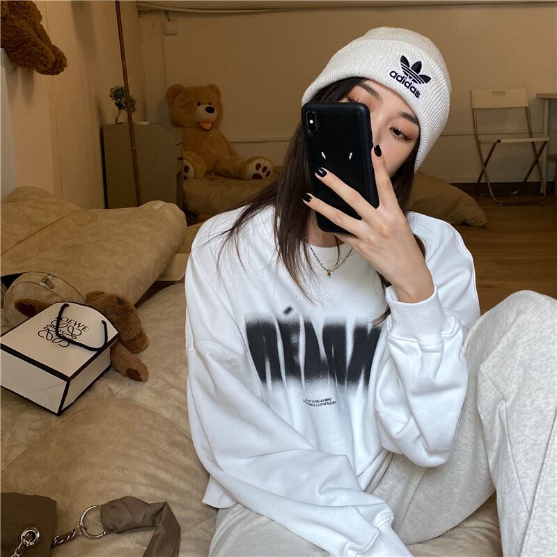 長袖スリーブプルオーバー スウェット オータムホワイトトップス ジャケット ロング ストリート 秋物 モンロー88808343818