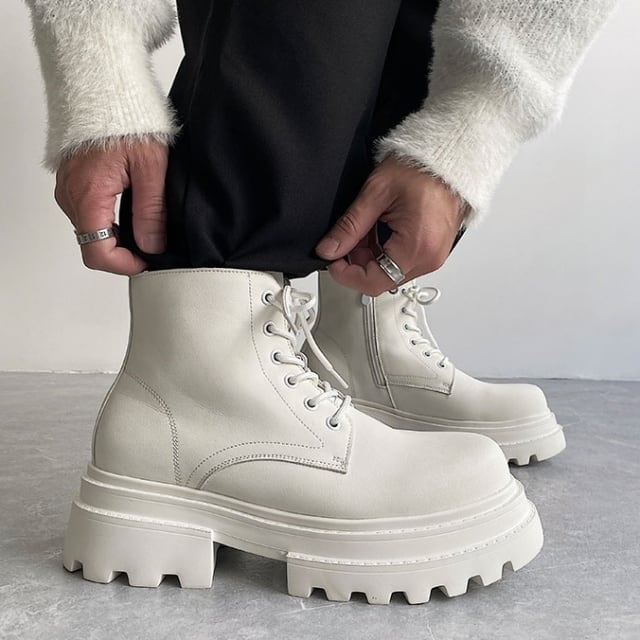 ホワイト ハイカットブーツ flexwitme 予約販売】ブーツ メンズ 編み上げ ワークブーツ ホワイト シューズ 靴