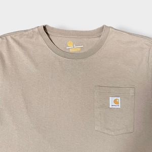 【Carhartt】Cロゴ スクエアロゴ ラベル ポケット 半袖 Tシャツ カーハート L ビッグシルエット T-SHIRTS ORIGINAL FIT ポケt ワーク系 ベージュ US古着