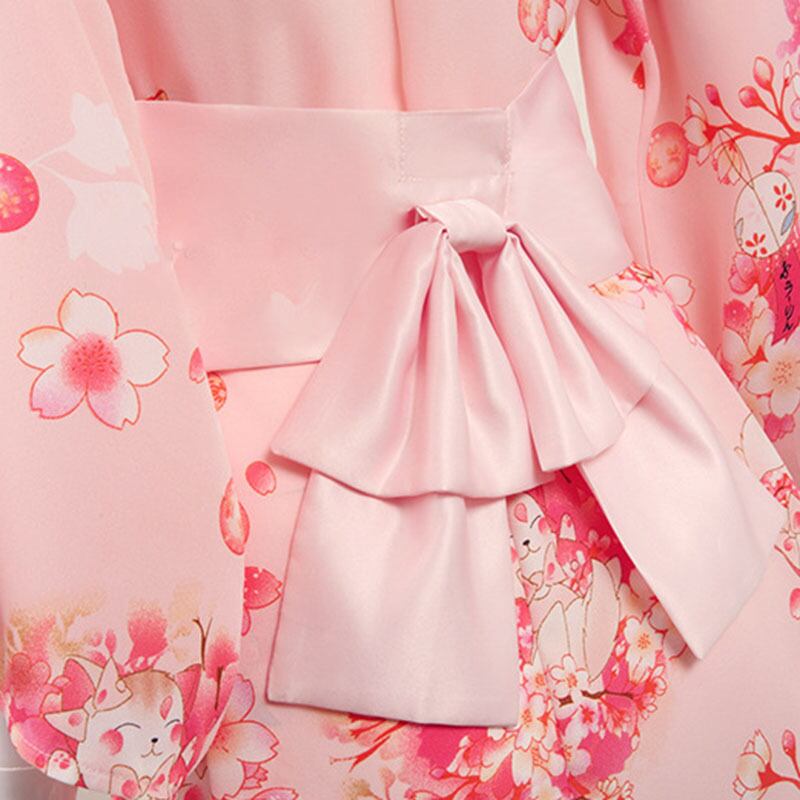 3点）和風プリント 花柄 桜 リボン ワンピース 着物 エロ誘惑 セクシー