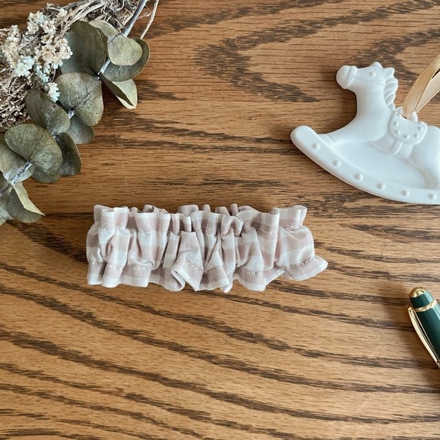 【Mサイズ】ギンガムチェックのふんわり手帳バンド/文庫本ブックバンド/ナチュラルベージュ