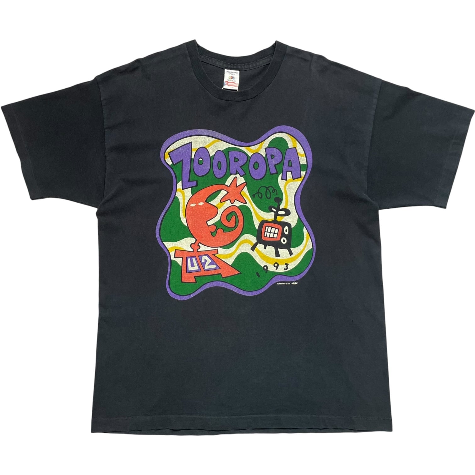 《XL》U2 バンドTシャツ フロントプリント フェード シングルステッチ ブラック 90年代 vintage no.10230