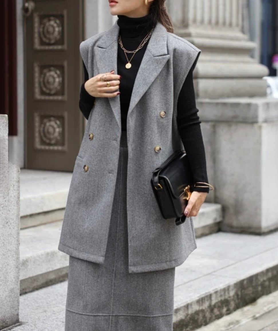 ウールタッチダブルボタンベスト / 2color