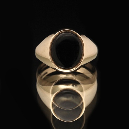 Vintage signet ring [Made in ENGLAND] [375 9ct Gold × Onyx Round Top]