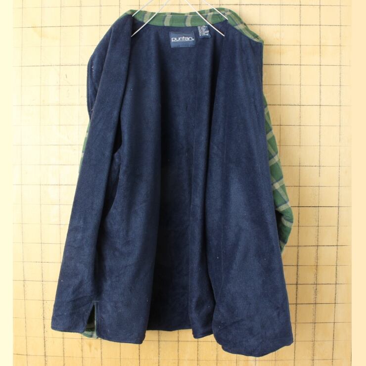 USA puritan フリースライナー シャツ ジャケット グリーン メンズL