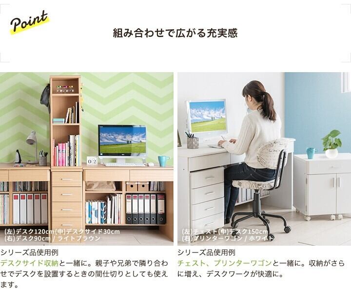 パソコンデスク 木製 幅120 引出 棚 シェルフ 収納 机 大容量 学習机