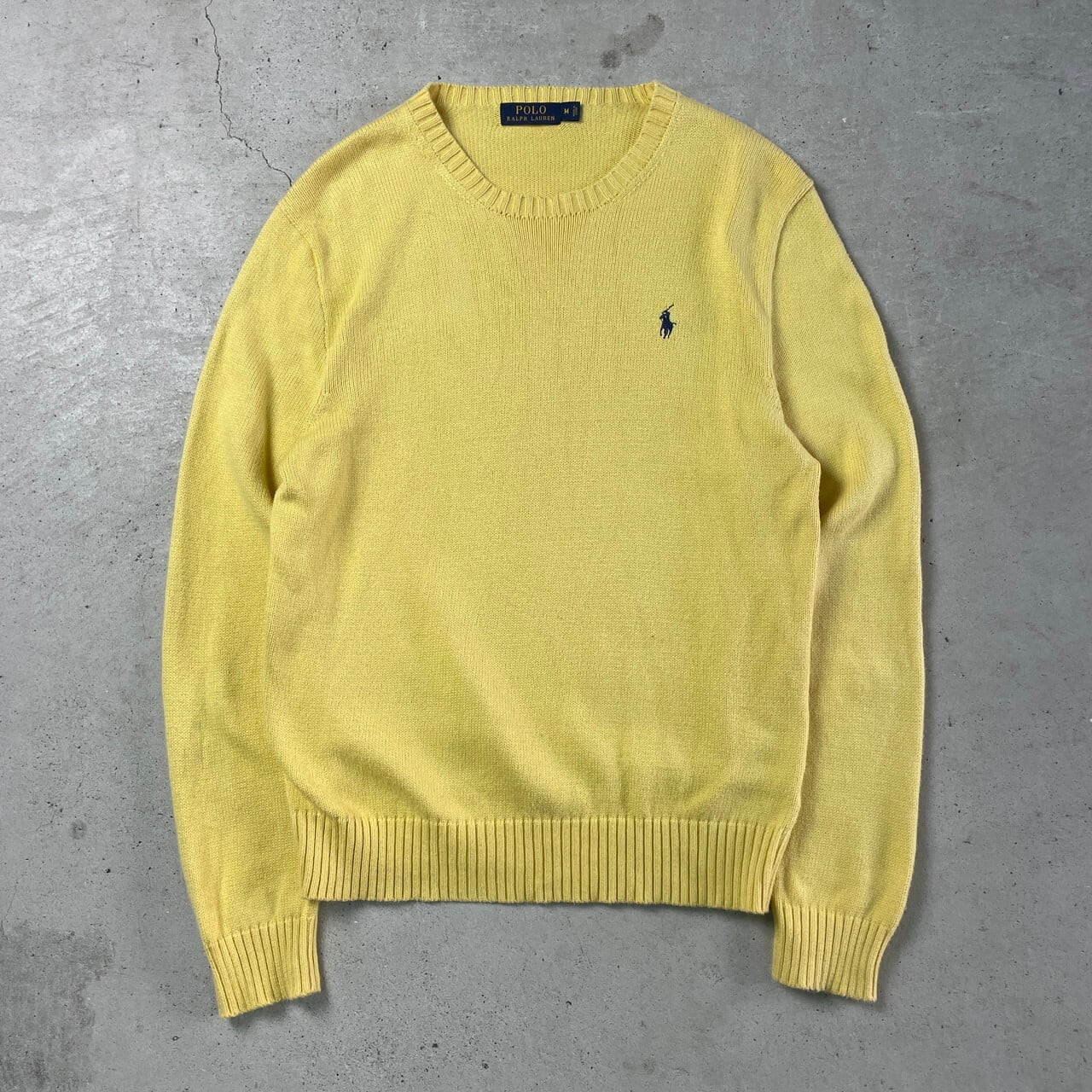 Polo Ralph Lauren ポロラルフローレン コットンニットセーター メンズL相当 古着 ワンポイントロゴ刺繍 クルーネック レモンイエロー  黄色【ニットセーター】 | cave 古着屋【公式】古着通販サイト