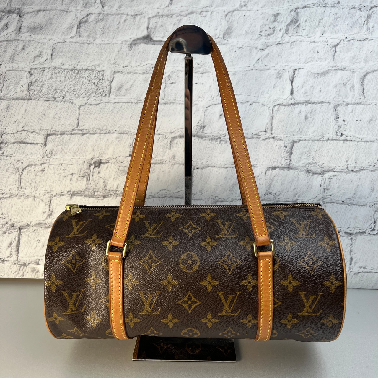 LOUIS VUITTON ルイヴィトン モノグラム パピヨン30  レザー ハンドバッグ ブラウン A-9977