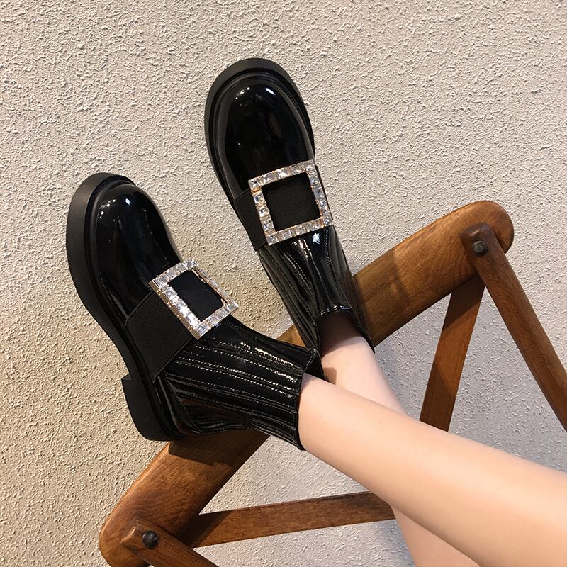 チェルシーショートブーツレディース夏2020夏ブラック英国風スクエアバックルマーチンブーツ厚ヒール新品シングルブーツ夏 フェイクシューズ23190962540