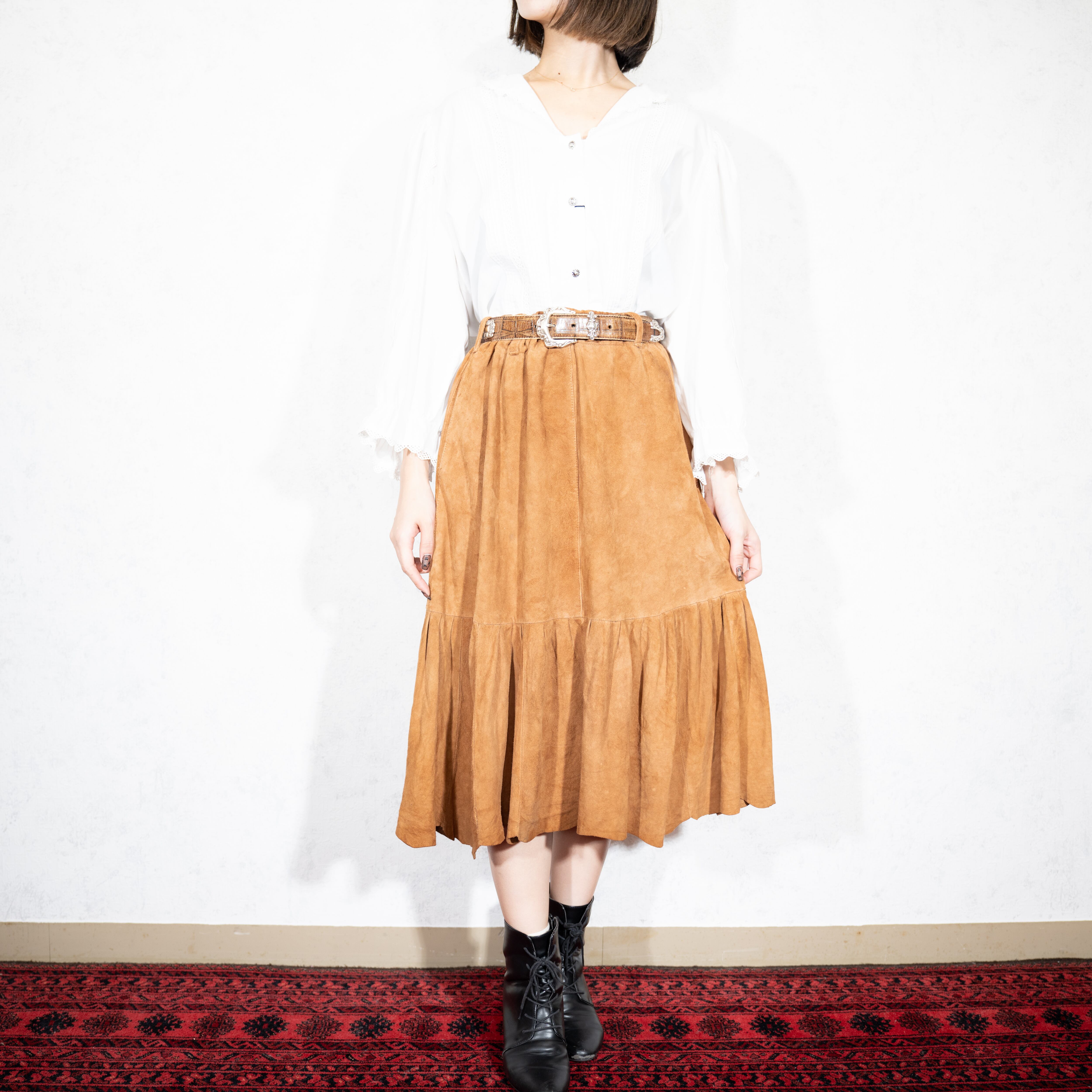 EU VINTAGE LEATHER DESIGN LONG SKIRT/ヨーロッパ古着レザーデザイン