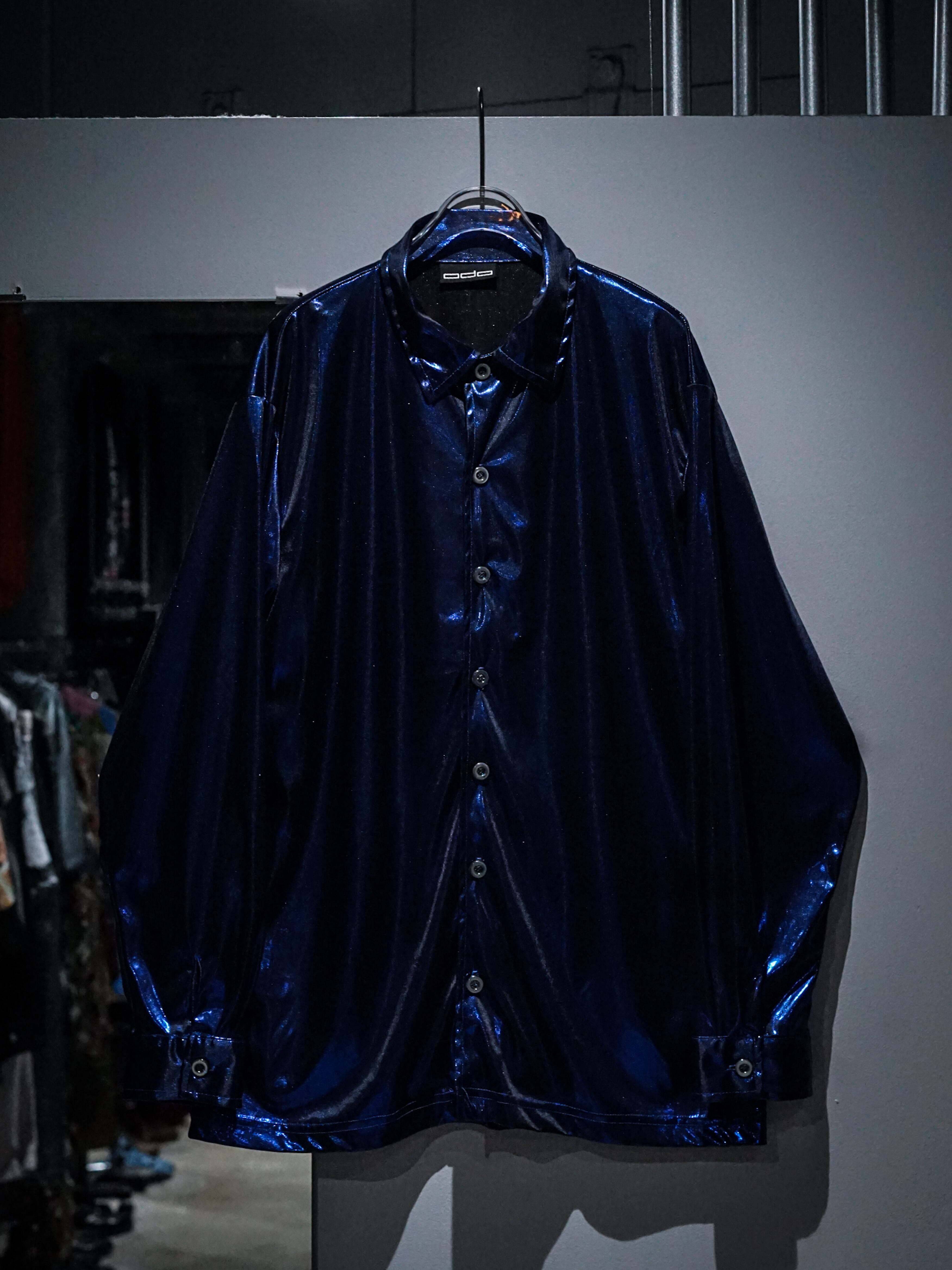 add (C) vintage】Metallic Blue Loose Sheer Shirt | Caka(カカ 