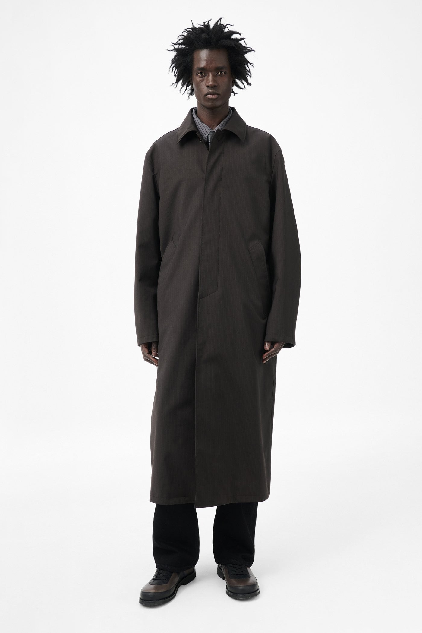 OUR LEGACY CLOAK CARCOAT Churchill Stripe Membrane Wool