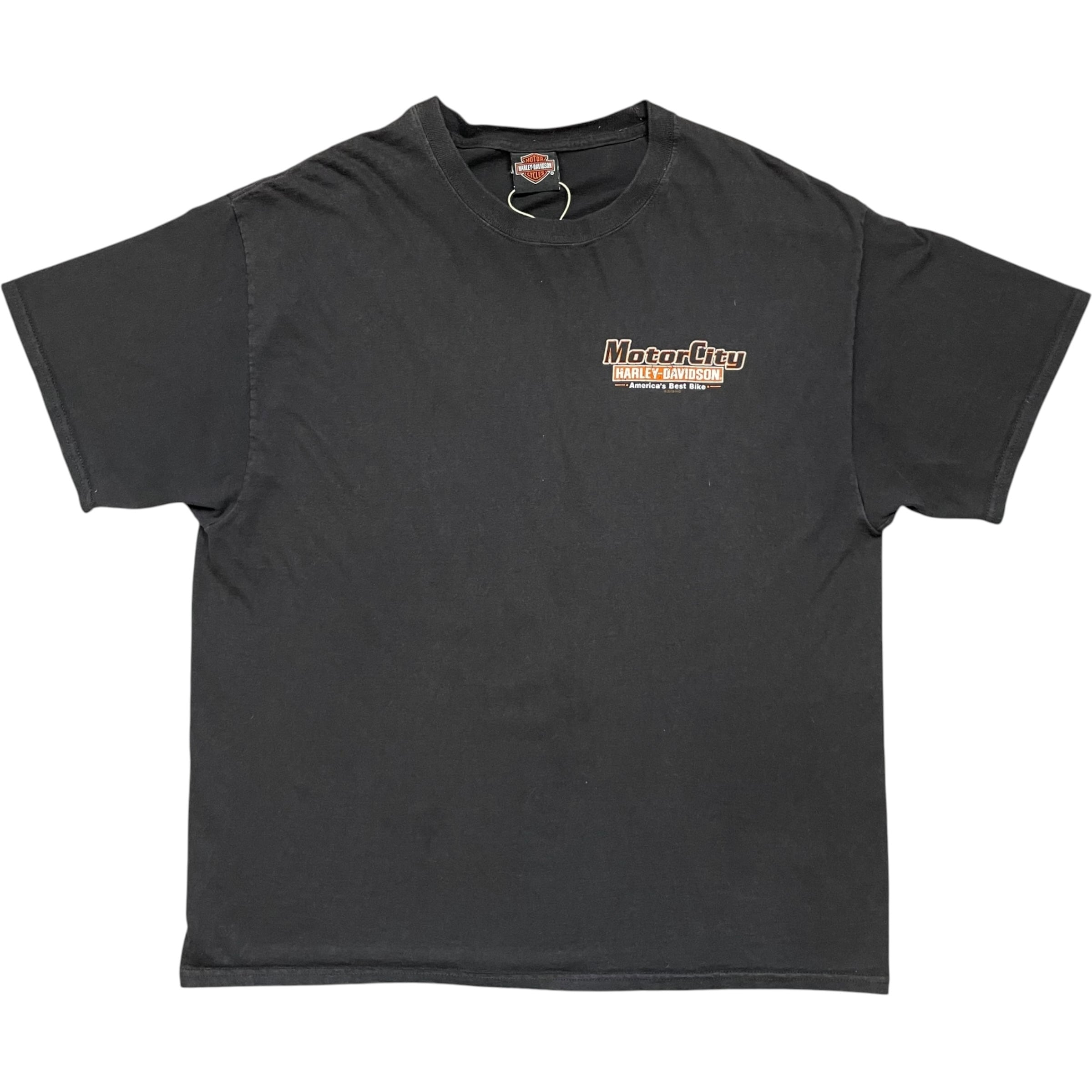 《XL》 Harley-Davidson ハーレーダビッドソン Tシャツ ブラック プリントデザイン プリント割れ有 no.10138