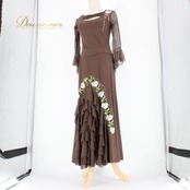 社交ダンス 衣装 スタンダード 上下セット ツーピース レッスンウェア パーティ衣装 ICHIOKU イチオク 茶色 ブラウン系 ラインストーン ホワイト系 グリーン系 フリル 伸縮性 温もり感 優雅 花模様 ゴムウエスト 高級感 肌触り 良好 洗濯可 デザイン性 ダンス用 衣料品 フォーマル ステージ衣装 イベント用 お洒落 おすすめ 人気 かっこいい コーディネート バランス感 オーダー製 シンプル 美しい