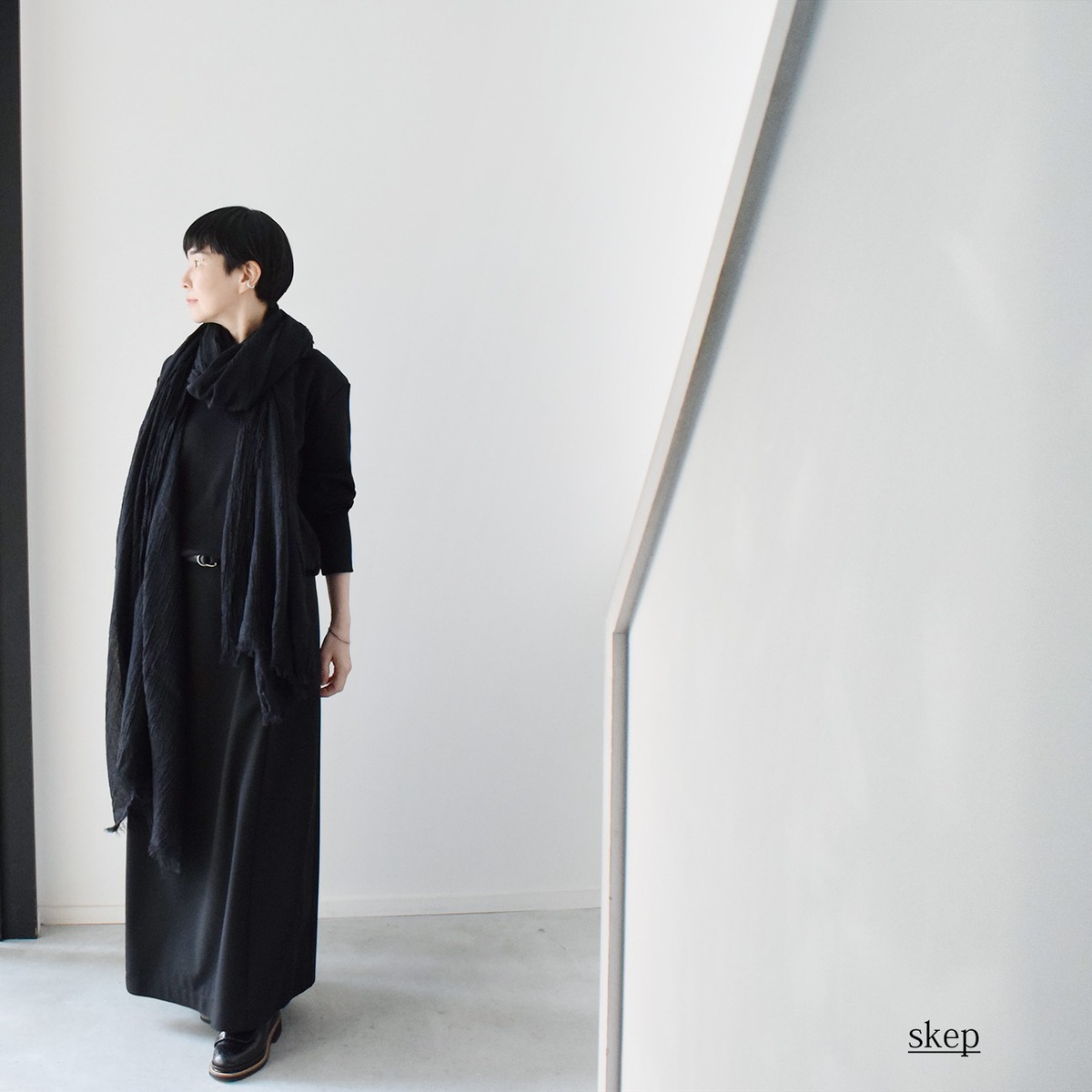 超ロングストール（綿100％薄手/ 播州織ドビー）：黒[ST63LOBK] | skep-online shop