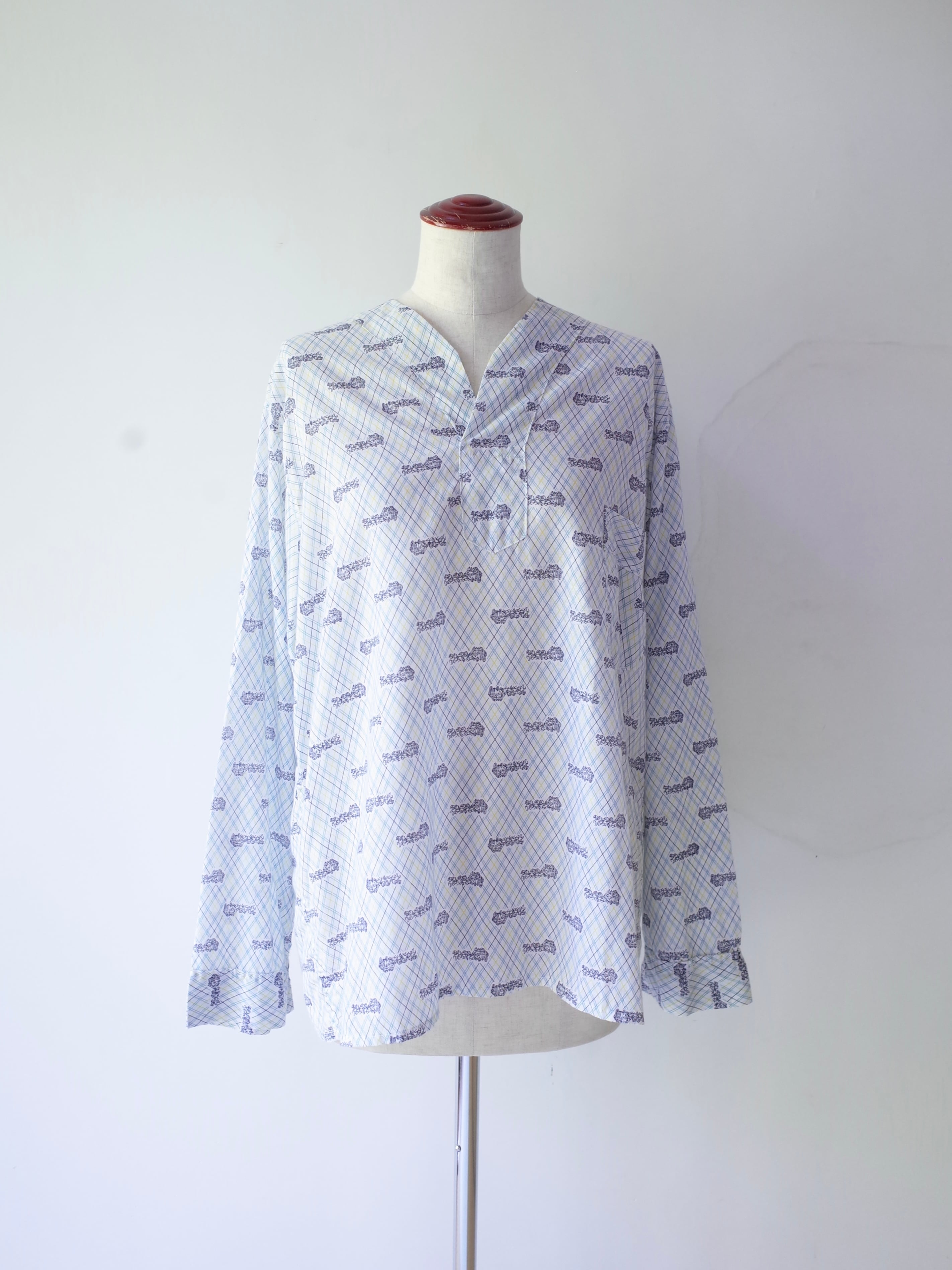 60-70s Marlowe Plaid Pattern Pajama Shirt