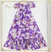 フラダンス 衣装 ワンピース ドレス ロイヤルクリエーションズ パープル系 ホワイト系 Royal Creations ハワイ製 ハイビスカス柄 レイ柄 かわいい 華やか 鮮やか 明るい 紫 白 黄 ダンス衣装 ハワイアンダンス レディース レッスン 練習