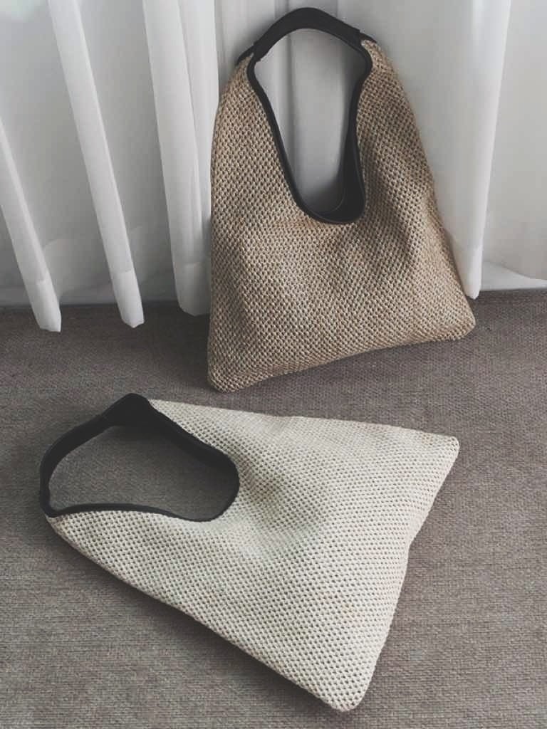 バイカラーかごショルダーバッグ 異素材 夏 エコバッグ ナチュラル オフィスコーデ 大人可愛い 韓国 CH4558